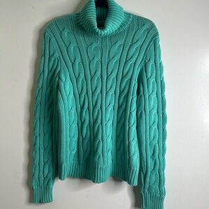 Lauren Ralph Lauren Cable Knit Turtleneck Sweater in Aqua Teal